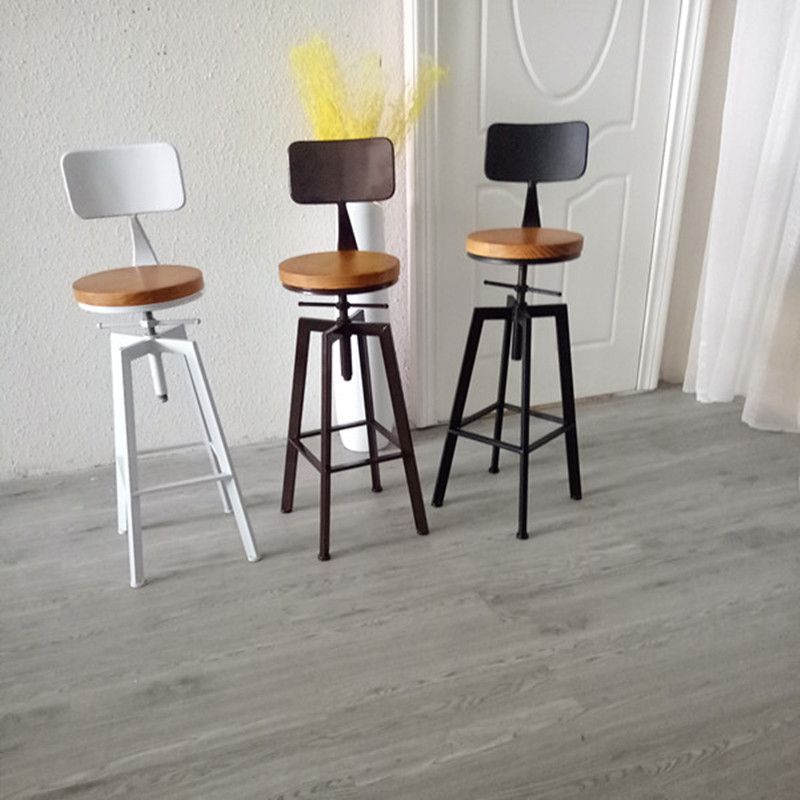 Industrielle Barhocker aus Eisen mit Fußstütze, höhenverstellbarer, drehbarer Barhocker