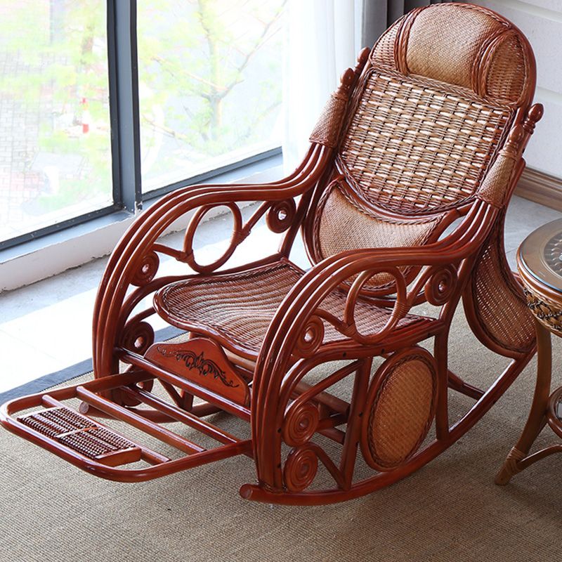 Conventional Rocking Chair Rattan Frame Solid Color Spindle Backrest Indoor Rocking Chair