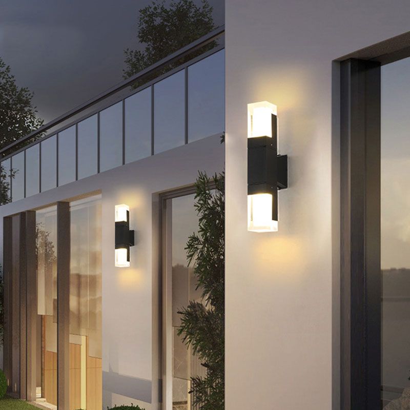 Illuminazione per esterni a forma di rettangolo acrilico moderno lampada da parete a LED in nero