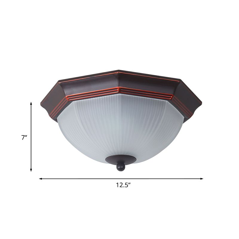 Octagon Bedroom Flush Mount Retro Prismatic White Glass 3-Light Black Ceiling Mounted Light