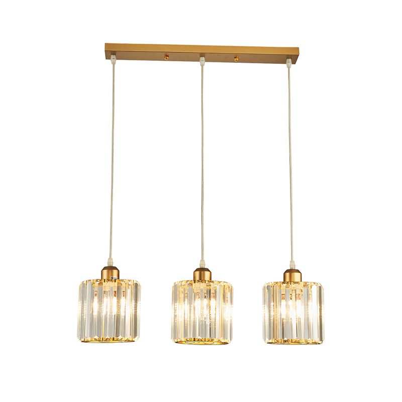 Lámparas de isla de cilindro de estilo moderno cristal 3 lámparas de encogimiento de luz