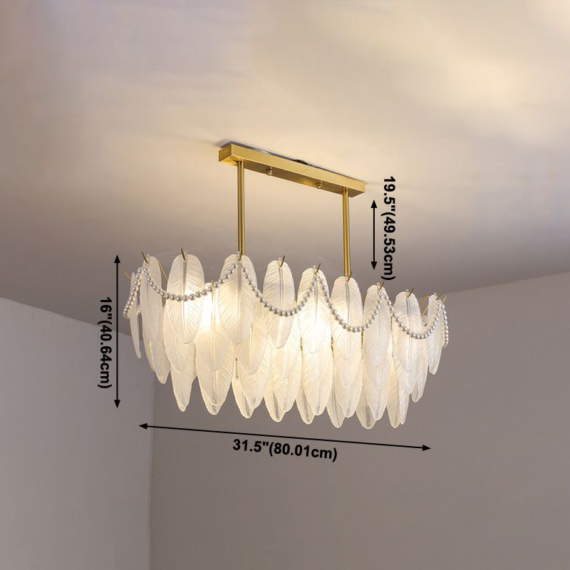 Feather-Shaped Island Light Fixtures Modernism Glass Island Pendant Lights in White Finish