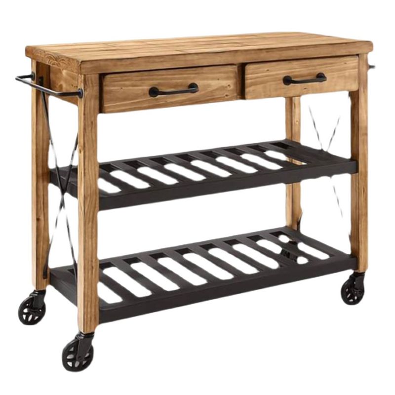 Contemporary Wood Kitchen Cart Rolling Metal Kitchen Cart with Open Storage