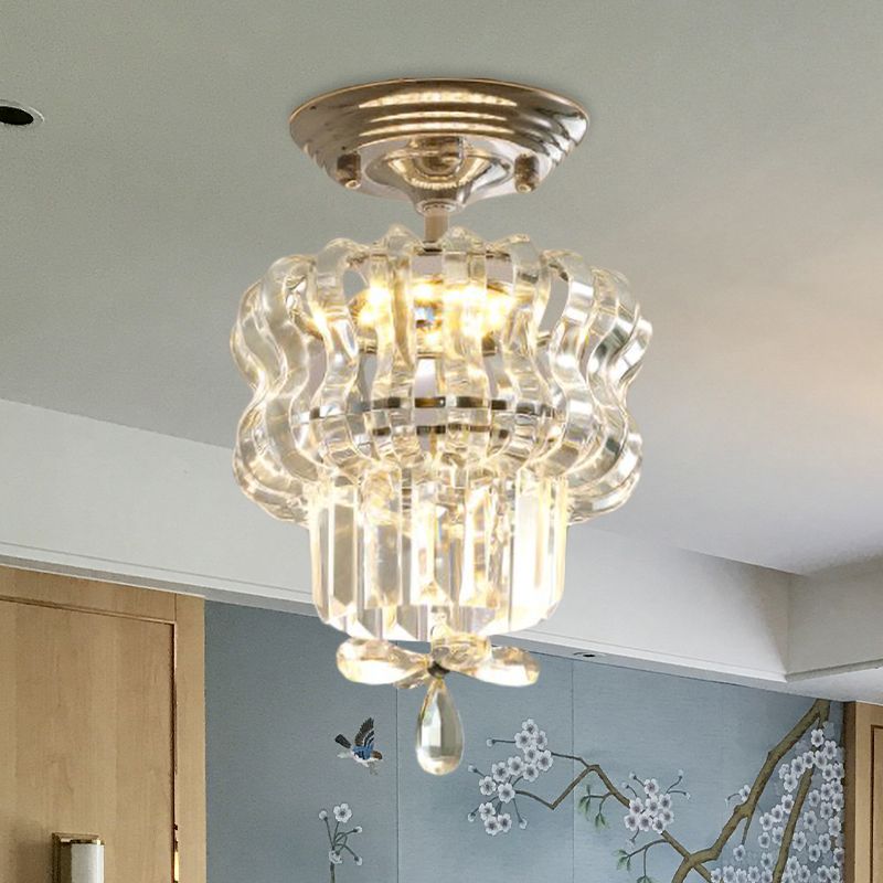 Luminaire semi-luminaire à LED d'argent simple Crystal à 2 niveaux Small près du plafond pour couloir pour le couloir