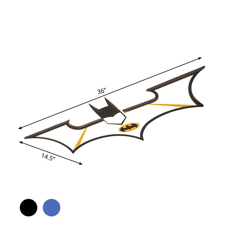 Acrylic Batman Flush Ceiling Light Cartoon LED Flush Mount Fixture in Black/Blue, Warm/White Light