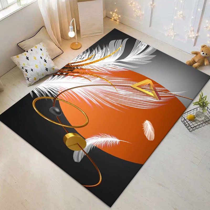 Black Modern Rug Polyester Butterfly Rug Stain Resistant Rug for Drawing Room