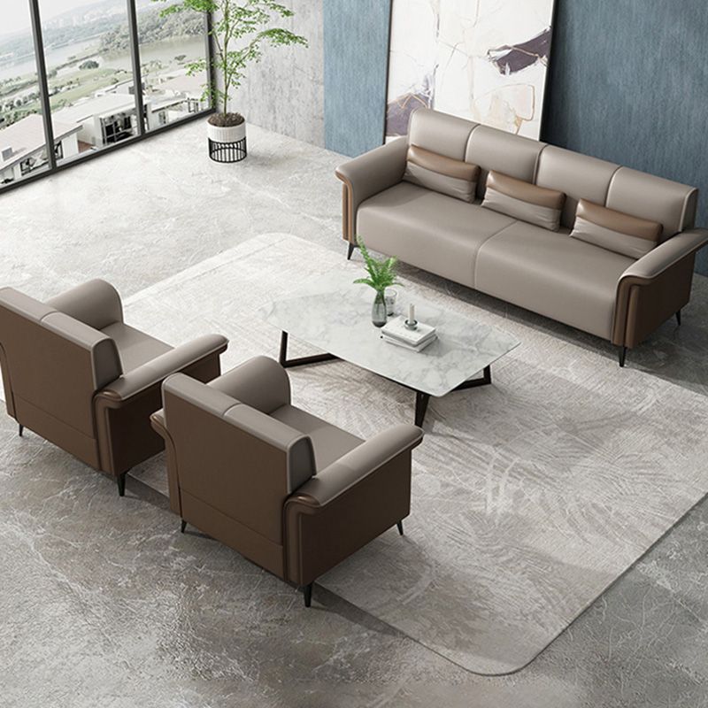 Faux Leather Flared Arm Sofa Contemporary Sofa with Cushions