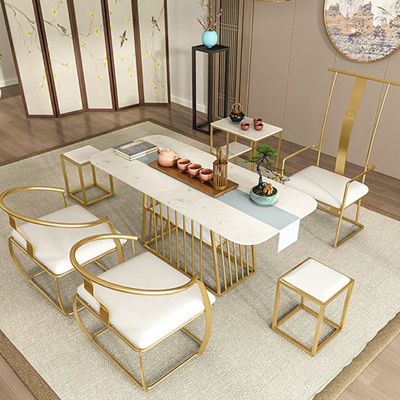 Metal and Stone Table Contemporary Minimalist Home Storage Rectangular Dining Table