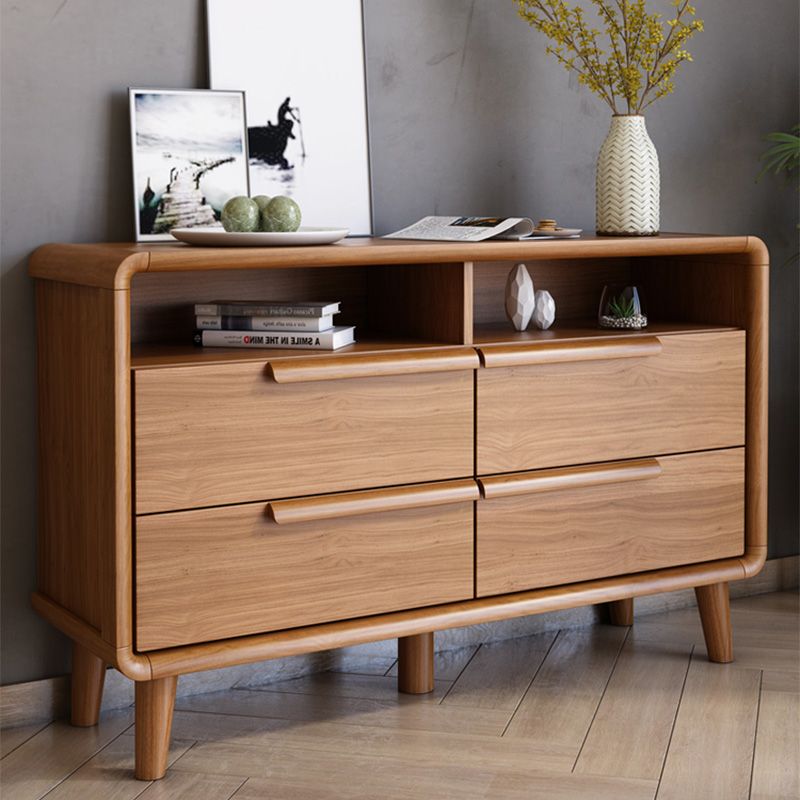 Modern Style Brown Storage Chest Dresser Solid Wood Chest with Drawers