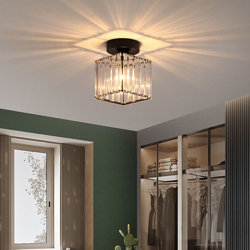Crystal Shaded Semi Flush Light Fixture Minimalist-Style Close to Ceiling Lamp