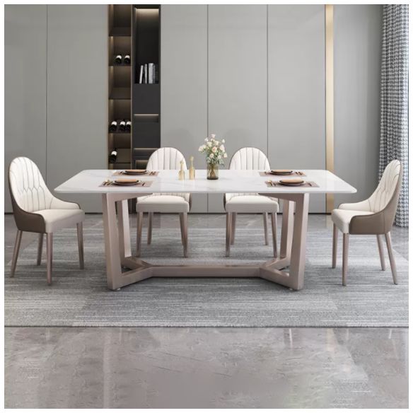 Standard Marble Top Dining Set with Metallic Legs Base for Dining Furniture