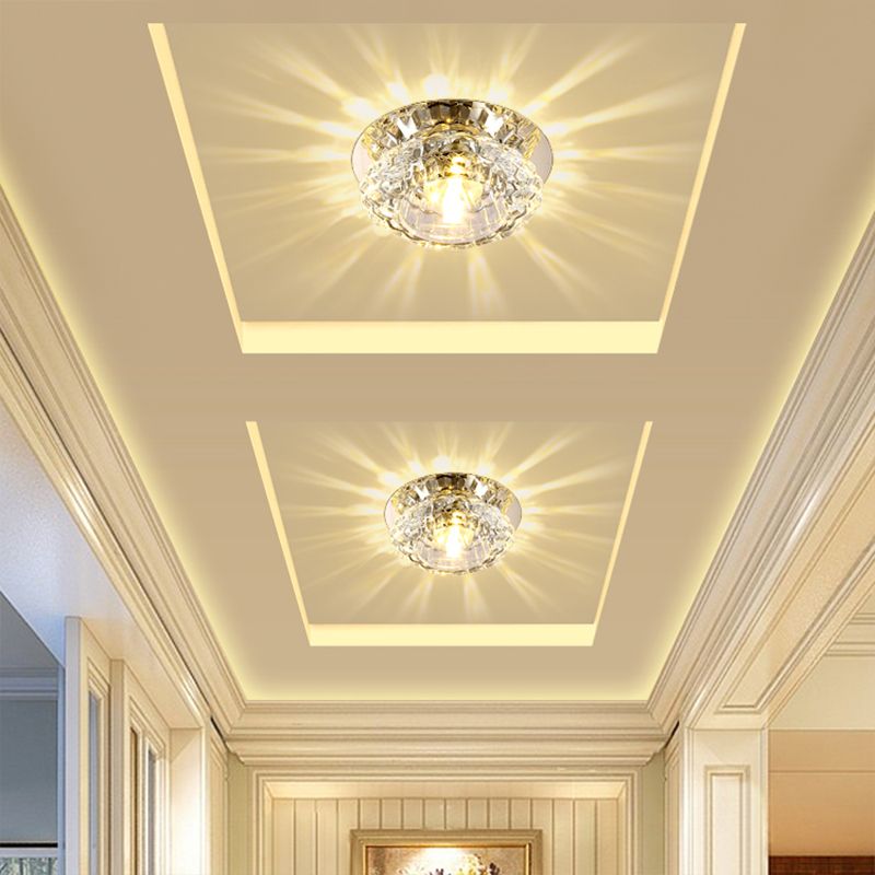 Clear Crystal Floral Flush Light Modern Style LED Flush Ceiling Light Fixture for Entryway