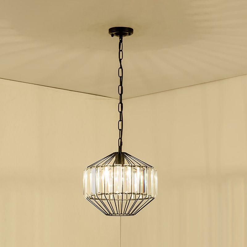 Geometric Crystal Block Hanging Lighting Modern 1 Head Black Ceiling Pendant Lamp