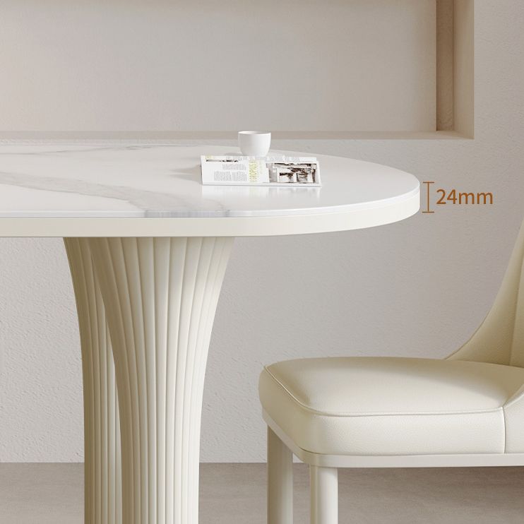 Modern Oval Stone Top Dining Table with Wood Legs for Living Room