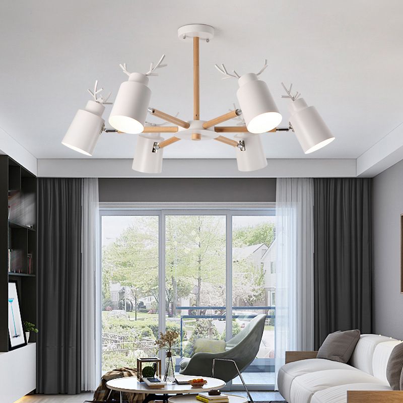 Witte gewei kroonluchter lamp Noordse metalen hangend licht met houten arm