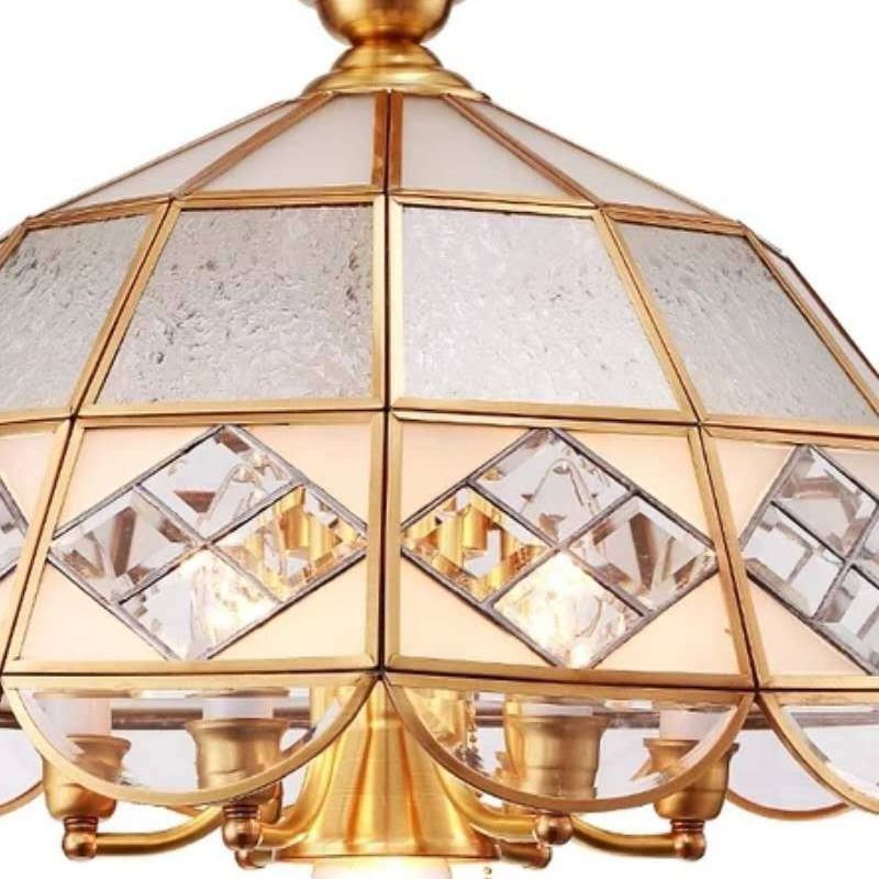 Dome Pendant Chandelier Traditional Milk Glass 7 Bulbs Brass Hanging Ceiling Light