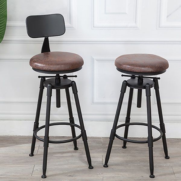 Industrial Metal Barstool Footrest Wood Counter Stool in Matte Finish