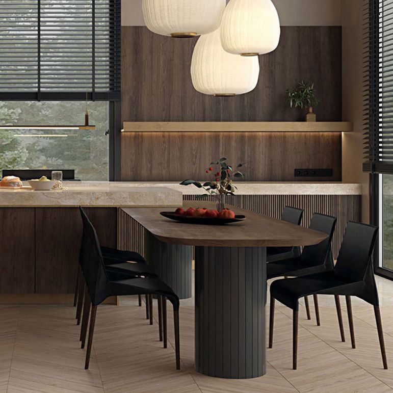 Oval Solid Wood Dining Table Modern Furniture with Double Pedestal for Kitchen