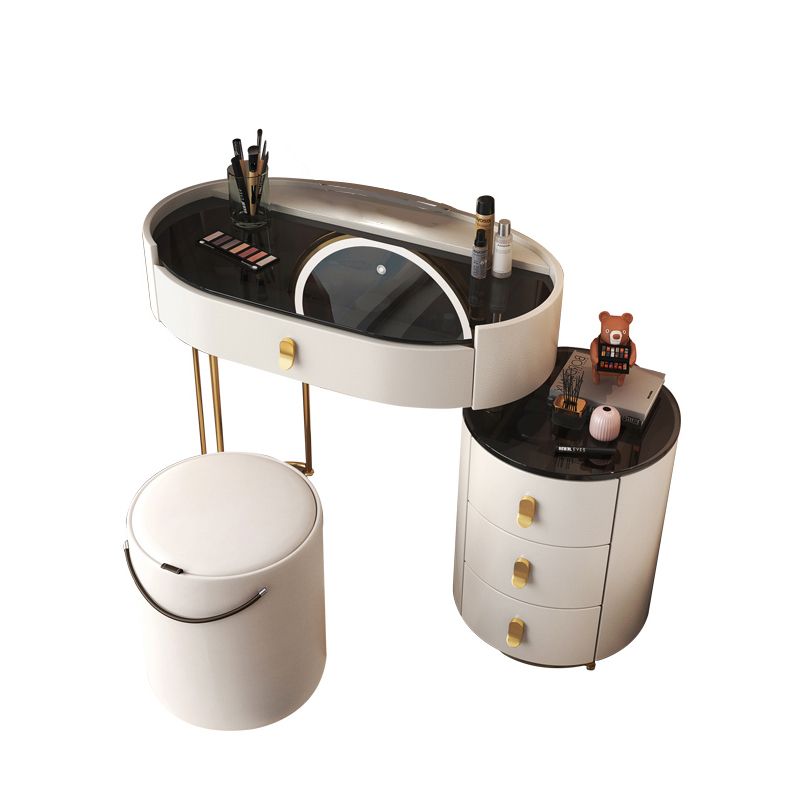 Glass Top Makeup Vanity Desk Lighted Mirror Vanity Dressing Table Set