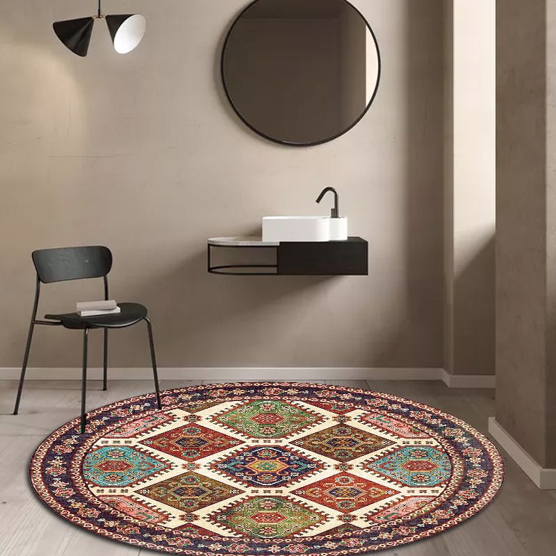 Unique Tribal Rhombus Pattern Rug Multicolor Moroccan Rug Polyester Pet Friendly Non-Slip Backing Washable Area Rug for Living Room