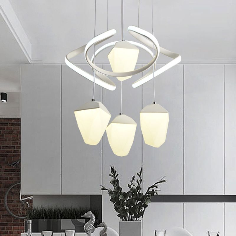 Pendre en cluster acrylique géométrique moderniste 4-Light White LED Suspension Laut de suspension avec faisceau de torsion