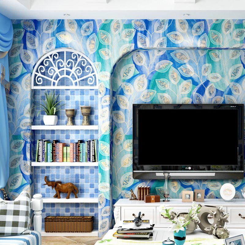 Vinyl Wallpaper with Mediterranean Peacock Feather, Multi-Colored, 31'L x 20.5"W
