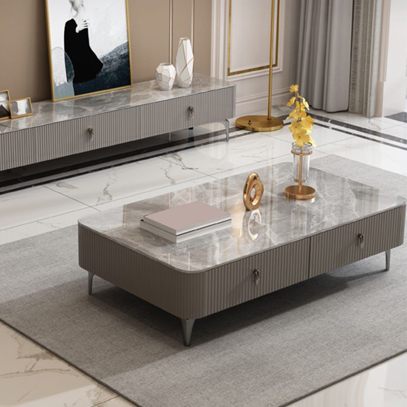 Slate Coffee or End Table with 4 Storage Drawers Contemporary 4 Legs