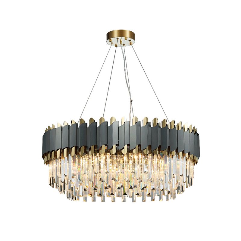 Post-Modern Layered Chandelier Pendant Light Strip Crystal Living Room Hanging Light in Gold-Black