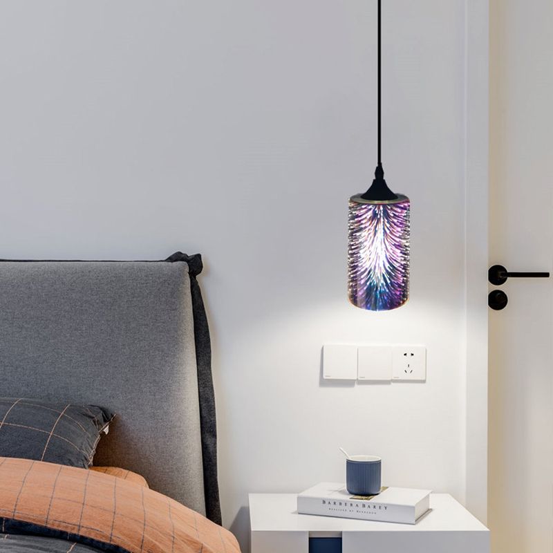 3D Buntes Glaszylinder Anhänger Deckenleuchte moderne 1 Kopf schwarzer Hanglampe Kit