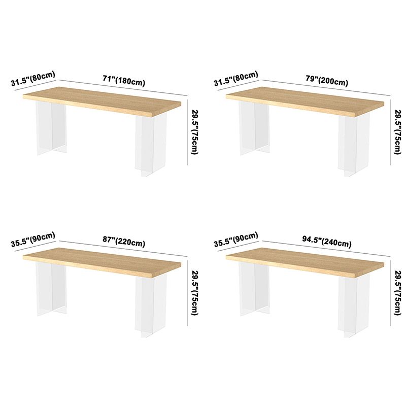 Table à manger en bois massif de style moderne Table rectangulaire marron avec base en acrylique
