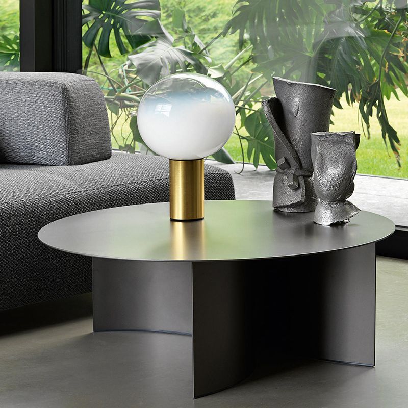 Mid-Century Modern Iron Coffee Table Black Round Cocktail Table