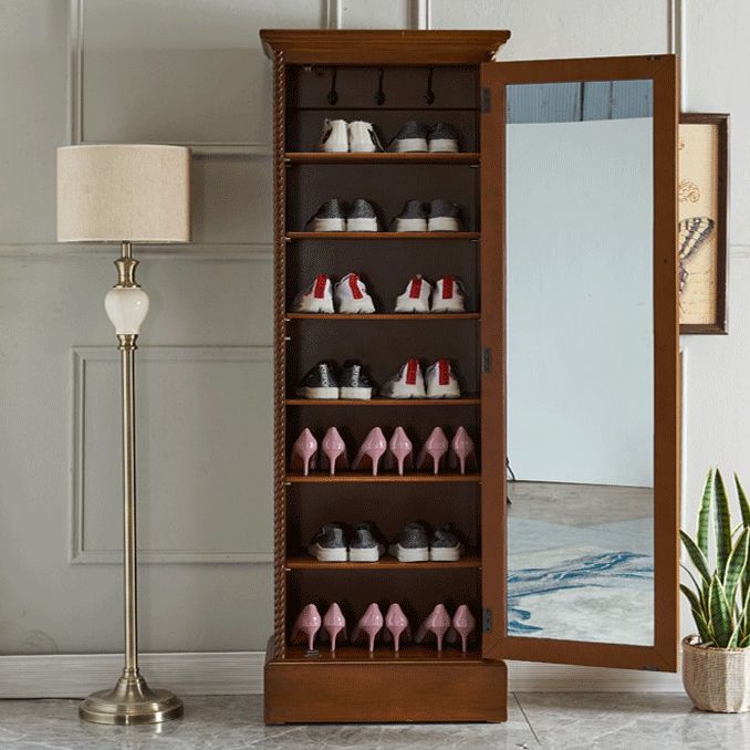 Birch Wood Storage Cabinet for Home Traditional Matte Finish Cabinet with Garment Rod