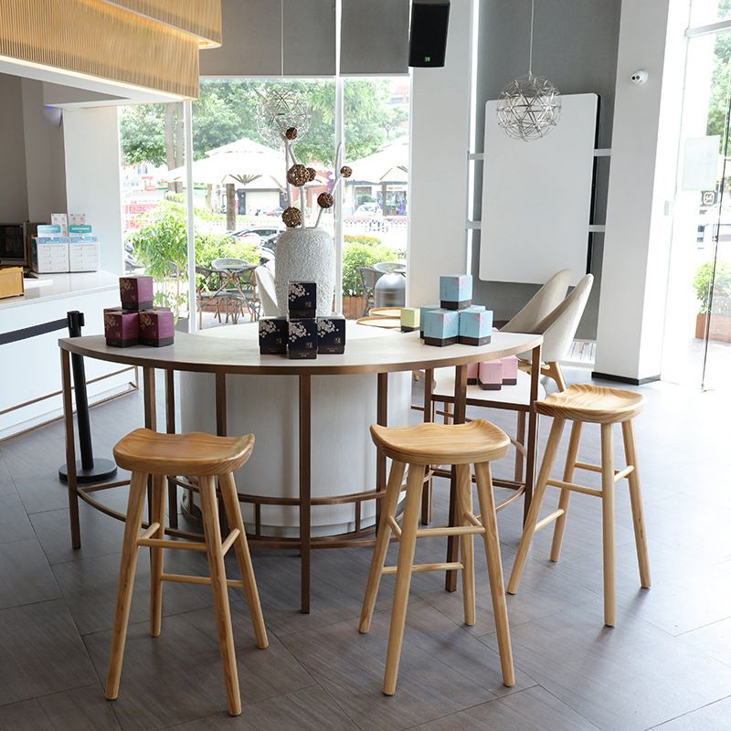 Coffee Shop Contemporary Wood Seat Barstool Wood 4 Legs Bar Stool with Pedal