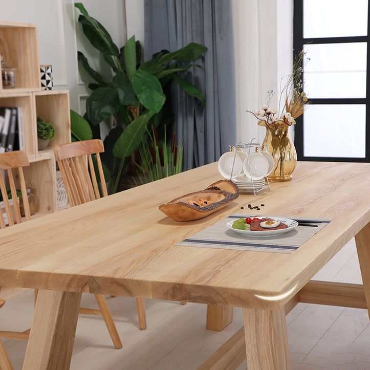 Rectangle Pine Wood Dining Table Modern Table in Nature with Wooden Trestle Base