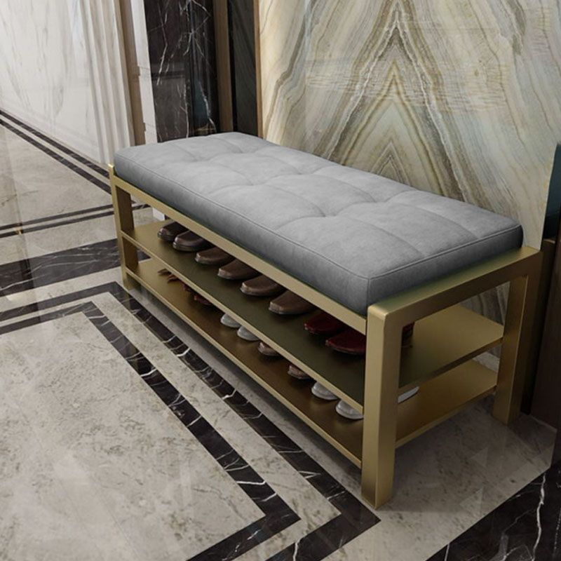 Glam Entryway Bench Cushioned Rectangle Seating Bench with Shoe Storage