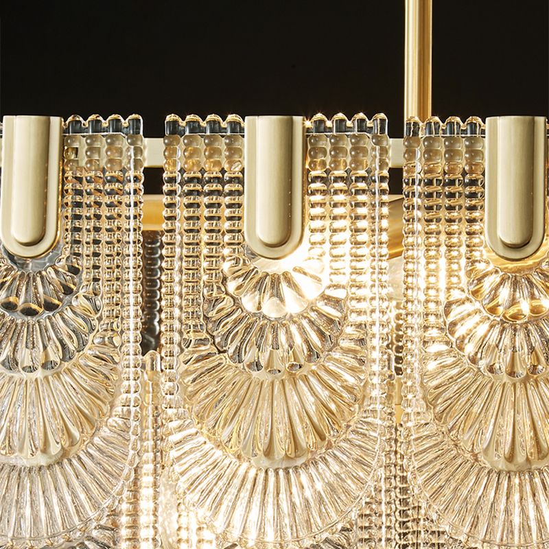 Modern Metal Pendant Light Oval Shape Island Light with Glass Shade for Living Room