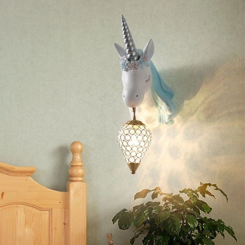 Applexion murale en forme de licorne en forme de luminaire mural en verre