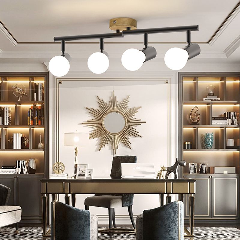 Surface Mounted Track Lights Retro Style Wood Adjustable Angle Home Bedroom Living Room Multi-lamp Ceiling Light