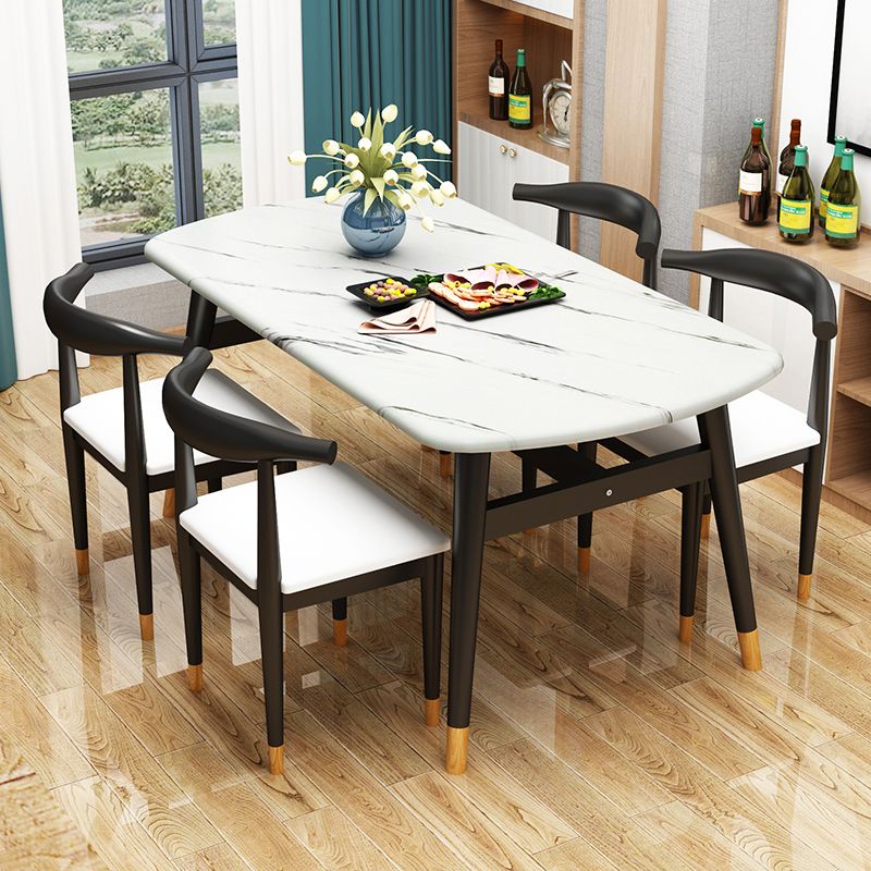Standard Wood Top Dining Room Set with 4 Black Wood Legs Base for Dining Furniture