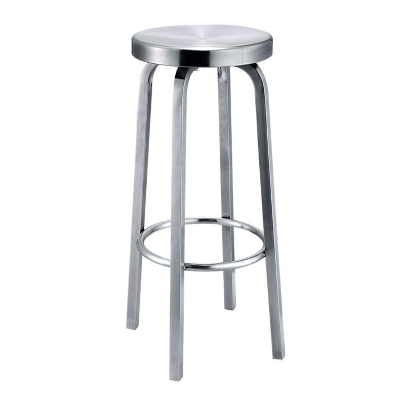 Silver Industrial 29.5" H Barstool Glossy Stainless Steel Brushed Tall Stool 1 Piece