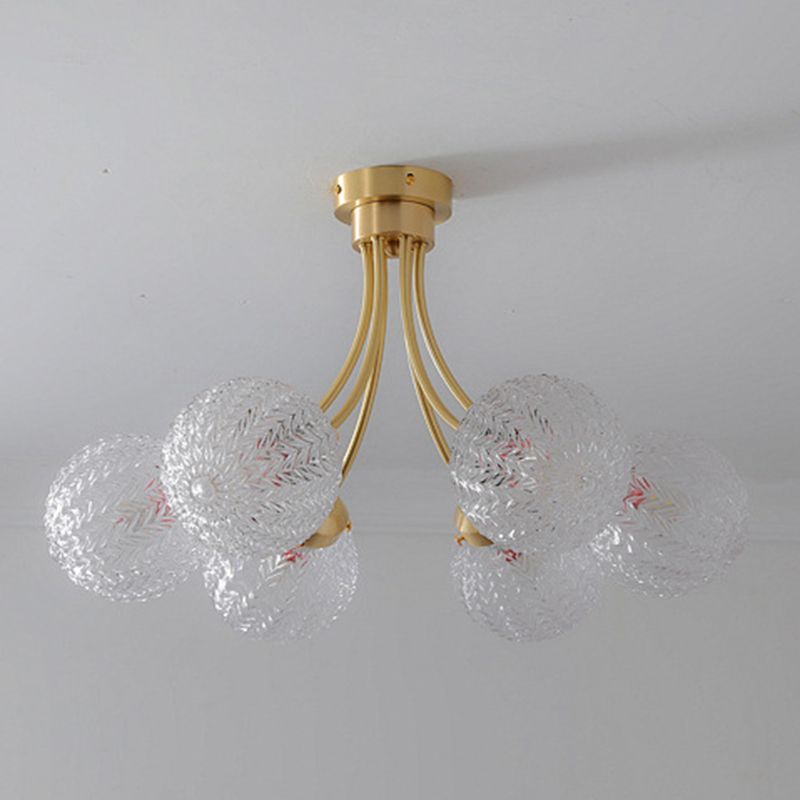 Glass Sputnik Semi Flush Mount Fixture Modern Flush Light Fixture in Gold