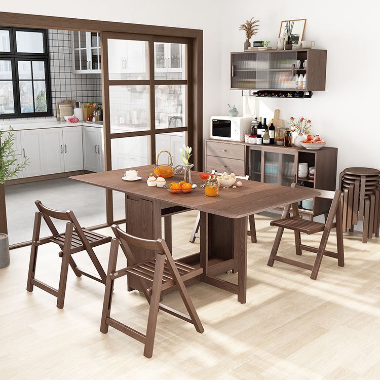 Mid-Century Modern Dining Table Rectangle Solid Wood Drop-Leaf Dining Table