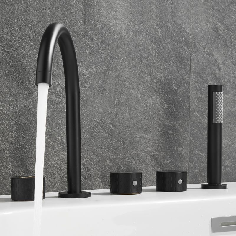 Deck Mounted Copper Roman Tub Faucet Low Arc 3 Handles Roman Tub Faucet Set