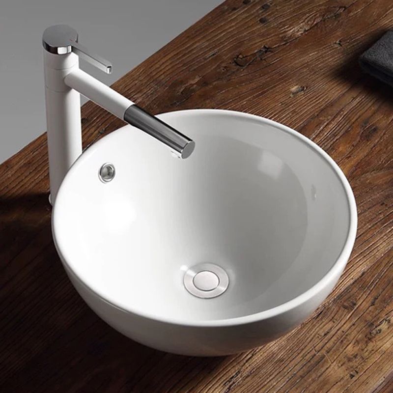 Modern Vessel Bathroom Sink Porcelain Oval with Pop-Up Drain Bathroom Sink