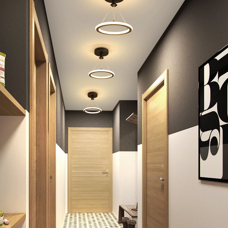 Circle Semi Flush Mount Light Metal Modern Flush Mount Ceiling Light Fixtures for Hallway