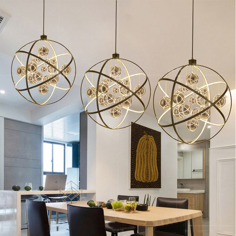 Modern Style Spherical Chandelier Light Chrome Glass 19.5"/31.5" Dia LED Dining Room Ceiling Pendant Light, Warm/White Light