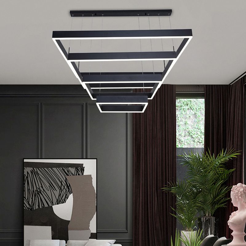 Minimalist Square LED Chandelier Metallic Living Room Suspension Light in Black