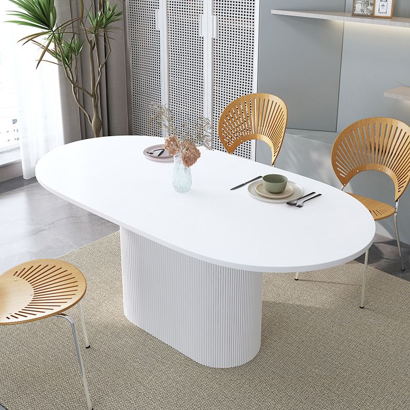 Oval Shape White Tone Table Simplicity Pedestal Table for Dining Room