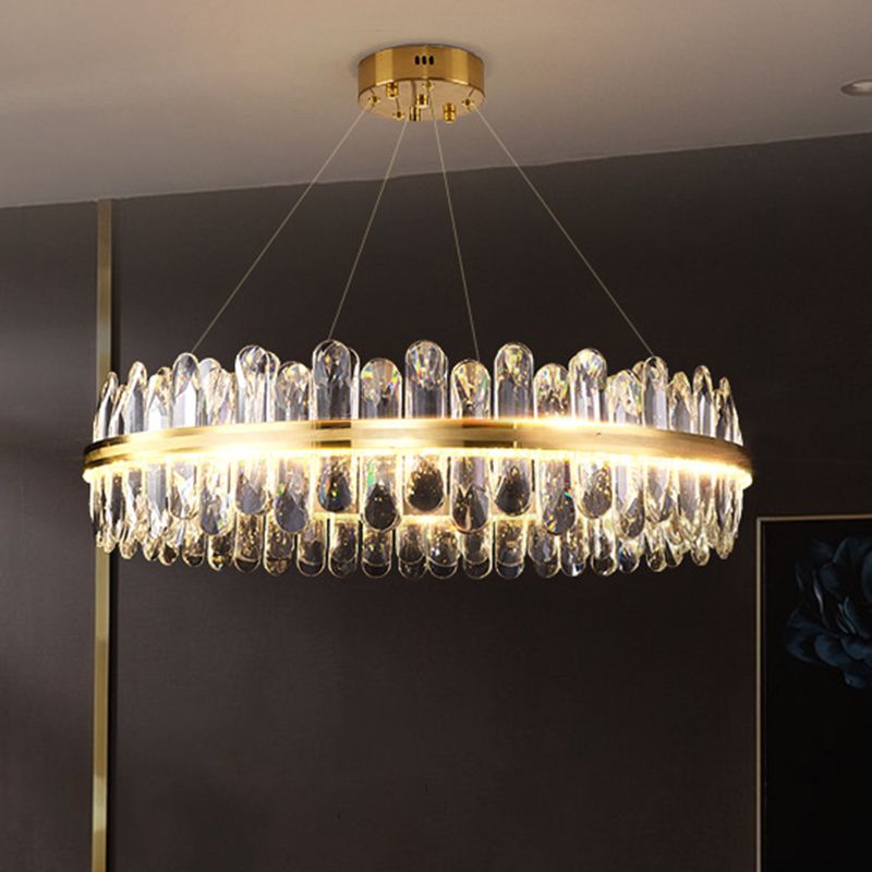 Circle Dining Room Pendant Lighting Crystal LED Minimalistic Chandelier in Brass
