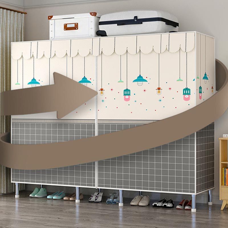 Contemporary Style Wardrobe Cabinet Steel Frame Wardrobe Armoire for Bedroom